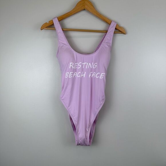 The Bikini Lab Purple Resting Beach Face Onepiece Swimsuit Women's Size Medium - Picture 2 of 9